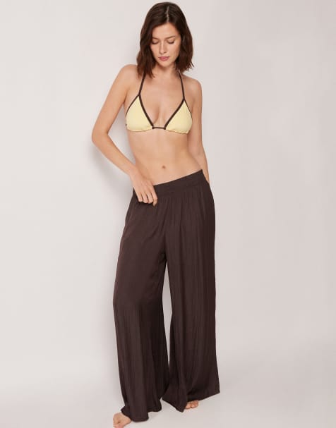 Calzedonia Shiny palazzo beach trousers in coco brown - view 1