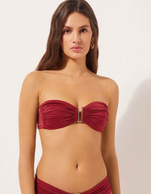 Calzedonia satin bikini mix & match set in dark red, 5 of 6