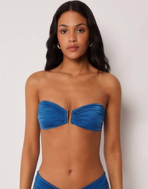 Calzedonia mix & match shiny satin bikini in intense blue, 2 of 6