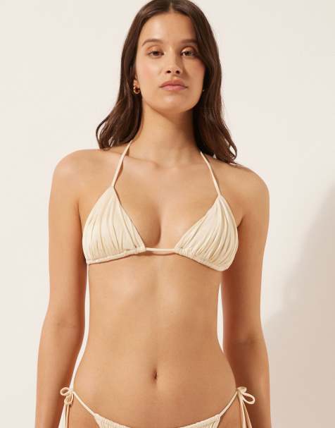 Calzedonia Shiny Satin triangle bikini top in buttercream white
