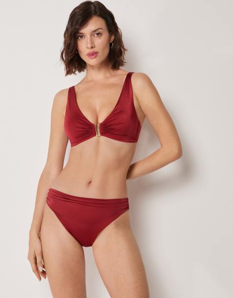 Calzedonia Shiny Satin brassiere bikini top in dark red - view 1