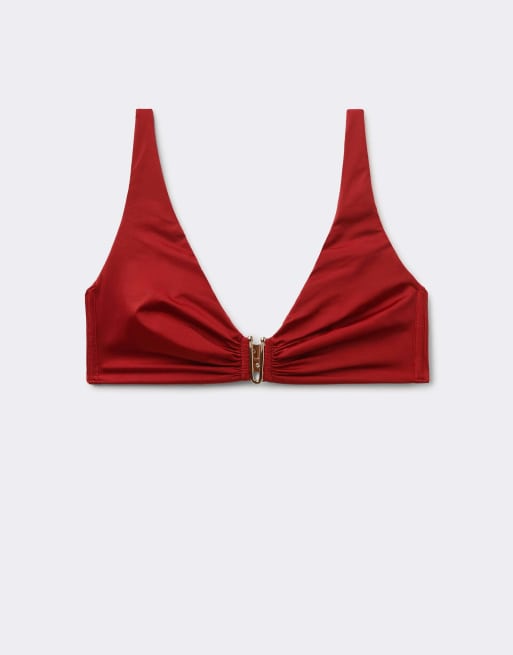 Calzedonia Shiny Satin brassiere bikini top in dark red, 5 of 5