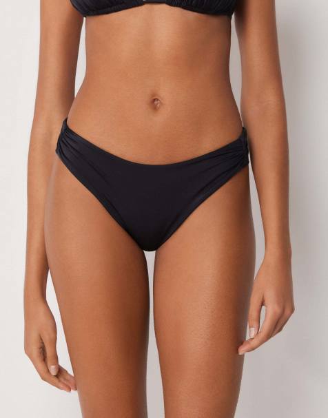 Calzedonia Shiny Satin briefs bikini bottom in black - view 1