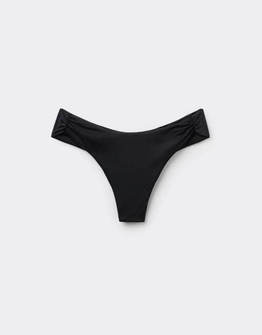 Calzedonia Shiny Satin briefs bikini bottom in black, 5 of 5
