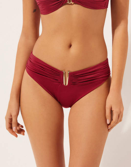 Calzedonia satin bikini mix & match set in dark red, 6 of 6