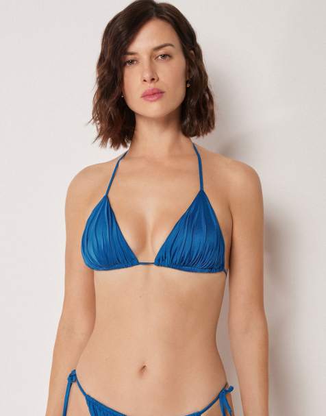 Calzedonia Shiny Satin triangle bikini top in intense blue