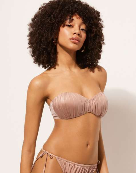 Calzendonia Bandeau Bikini Top Shiny Satin in Powder Pink