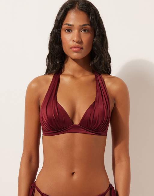 Calzedonia satin bikini mix & match set in dark red, 2 of 6