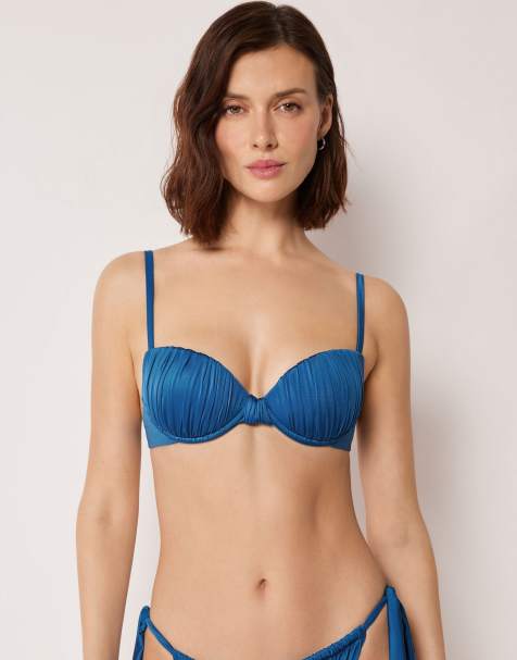 Calzedonia Shiny Satin push-up bikini top in intense blue - view 1