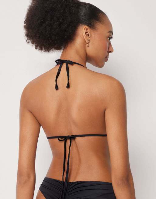 Calzedonia Shiny Satin triangle bikini top in black, 2 of 6
