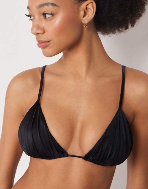 Calzedonia Shiny Satin triangle bikini top in black, 5 of 6