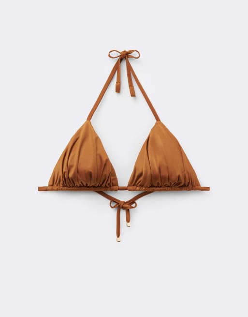 Calzedonia Shiny Satin triangle bikini top in brown sugar, 6 of 6