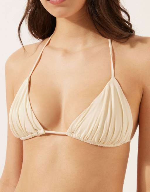 Calzedonia Shiny Satin triangle bikini top in buttercream white, 3 of 6