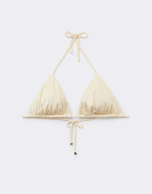 Calzedonia Shiny Satin triangle bikini top in buttercream white, 6 of 6