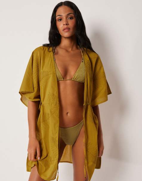 Calzedonia Short beach kaftan in bronzed green - view 1
