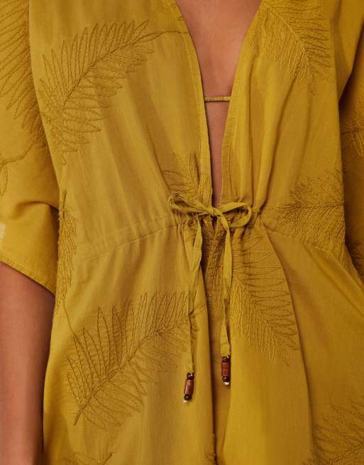Calzedonia Short beach kaftan in bronzed green, 4 of 4