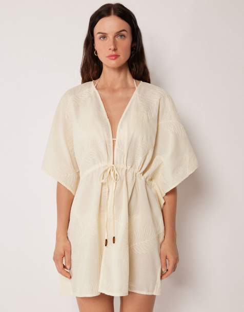 Calzedonia Short beach kaftan in buttercream white - view 1