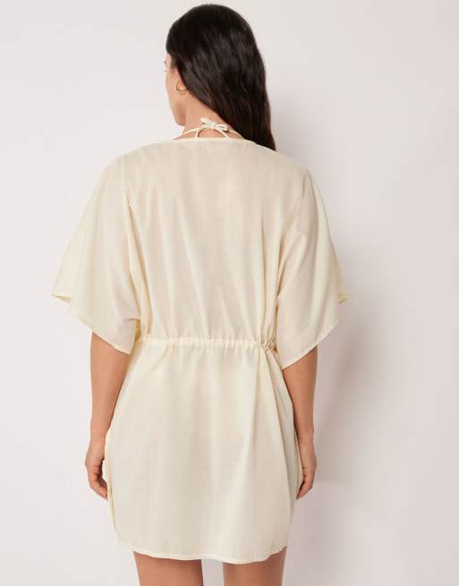 Calzedonia Short beach kaftan in buttercream white, 2 of 4