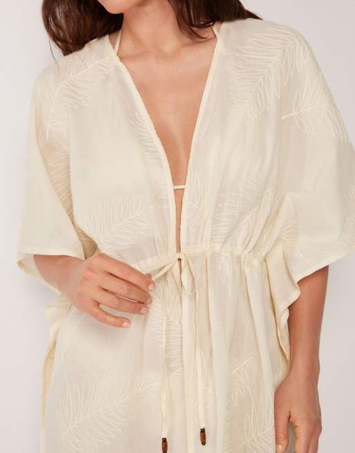 Calzedonia Short beach kaftan in buttercream white, 3 of 4