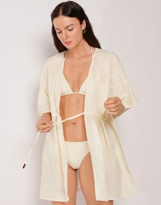 Calzedonia Short beach kaftan in buttercream white, 4 of 4