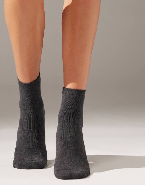 Calzedonia Short cotton thermal socks in charcoal grey - view 1