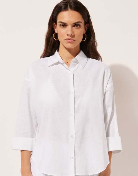 Calzedonia Short linen and viscose shirt in white - view 1