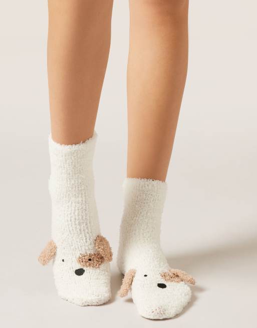 Calzedonia Soft non-slip socks in milk white puppy