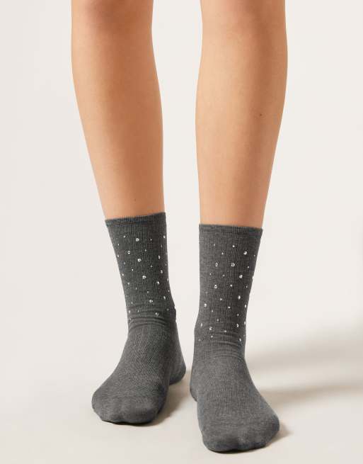 Calzedonia Stud detail socks in gery melange