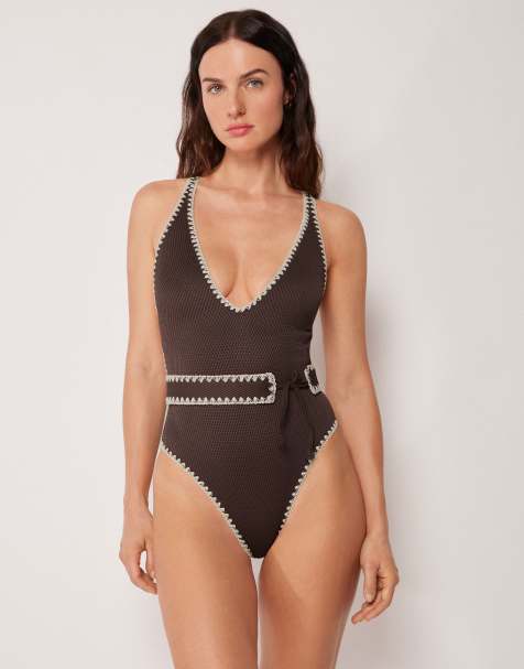 Calzedonia Swimsuit bicolor embroidery in bicolor brown - view 1
