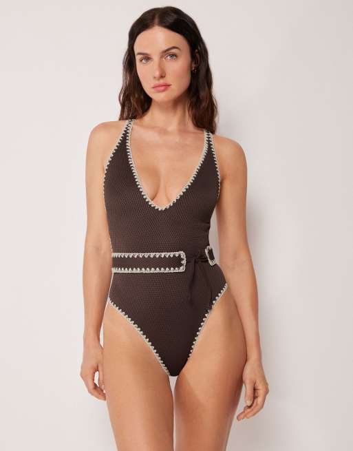 Calzedonia Swimsuit bicolor embroidery in bicolor brown