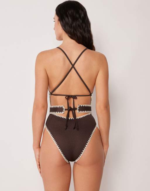 Calzedonia Swimsuit bicolor embroidery in bicolor brown, 3 of 4