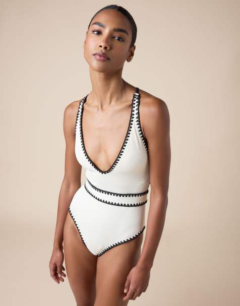 Calzedonia Swimsuit bicolor embroidery in white - view 1