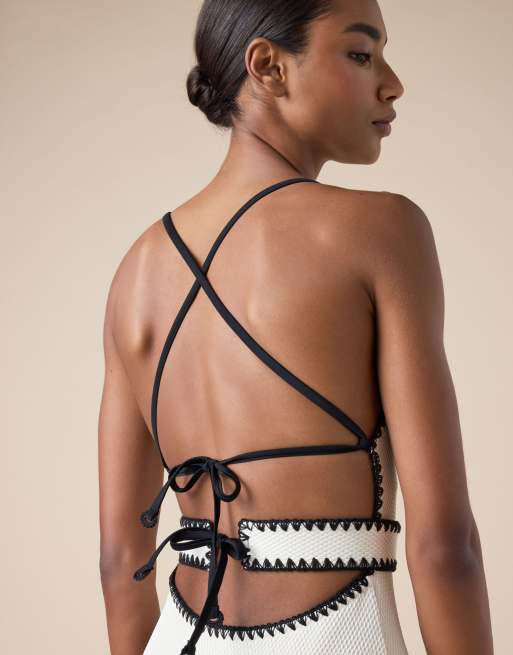 Calzedonia Swimsuit bicolor embroidery in white, 3 of 4