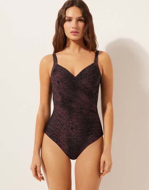 Calzedonia Swimsuit dark animalier in dark brown animal print - view 1