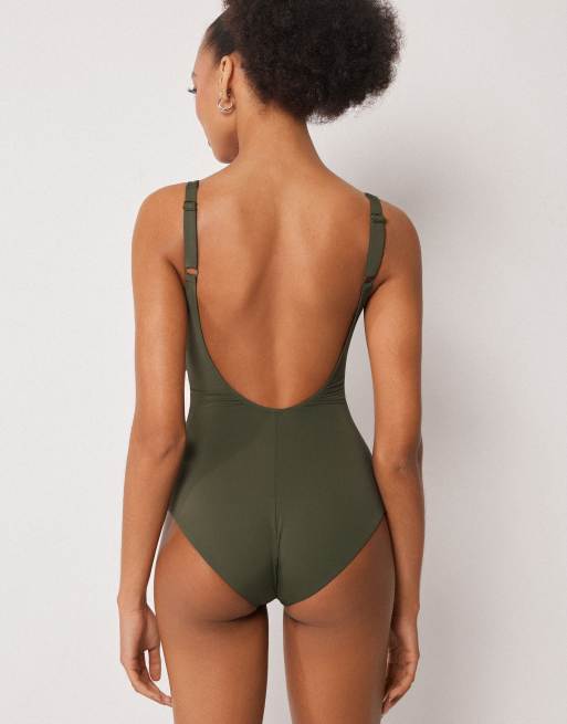 Calzedonia Swimsuit elegant draping in dark green, 2 of 4