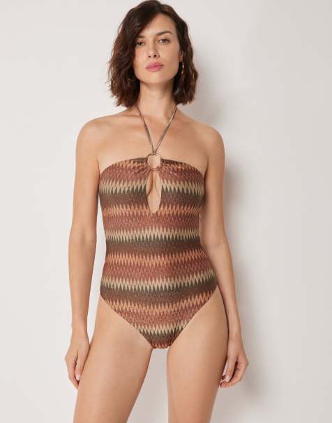Calzedonia Swimsuit golden chevron in brown gold chevron - view 1