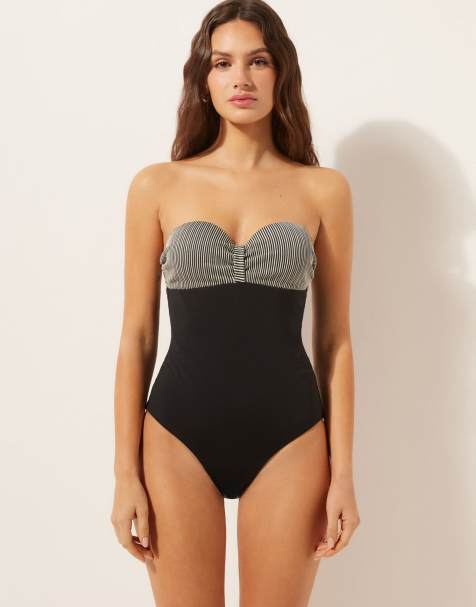 Calzedonia Swimsuit golden stripes in gold black - view 1