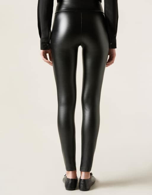 Calzedonia Thermal leather effect leggings in black, 2 of 4