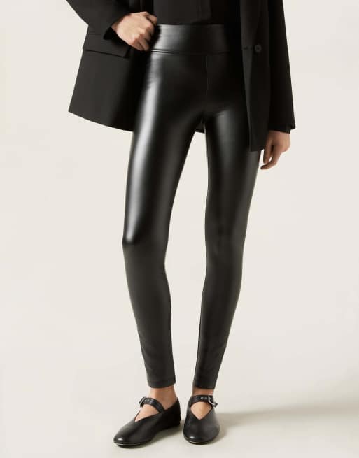 Calzedonia Thermal leather effect leggings in black, 4 of 4