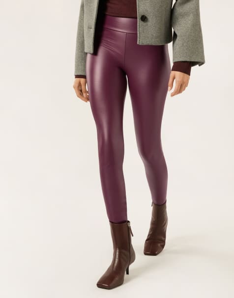 Calzedonia Thermal leather effect leggings in burgundy red