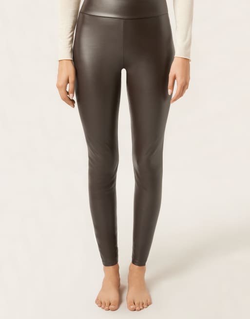 Calzedonia Thermal leather effect leggings in dark brown, 4 of 4