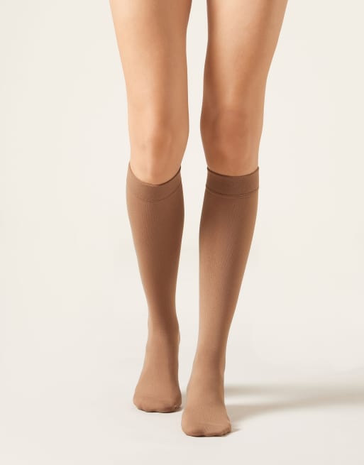 Calzedonia Thermal ultra-opaque knee-high socks in beige caramel, 2 of 4