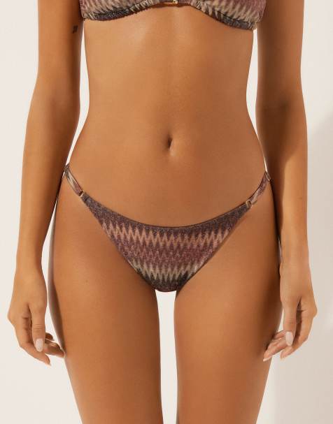 Calzedonia Thong bikini bottoms golden chevron in brown gold chevron - view 1