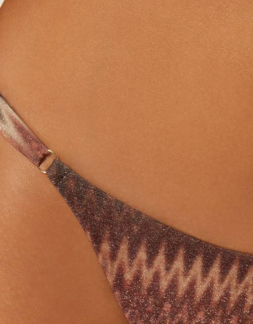 Calzedonia Thong bikini bottoms golden chevron in brown gold chevron, 2 of 2