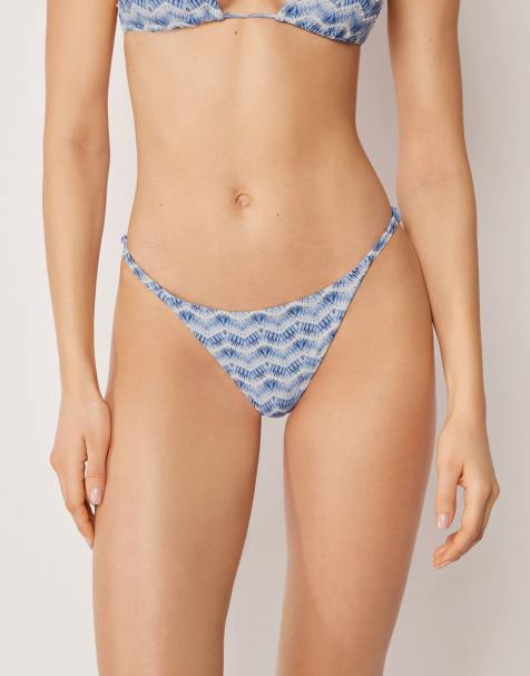 Calzedonia Thong bikini bottoms reflection in light blue and white - view 1
