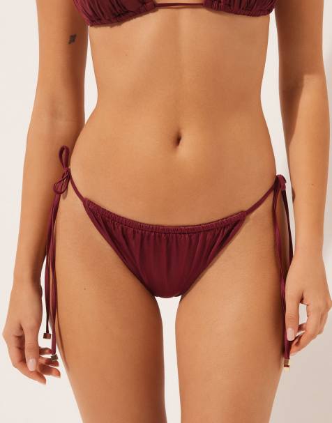 Calzedonia Thong bikini bottoms shiny satin in dark red