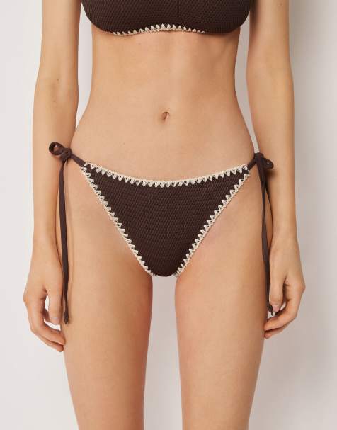 Calzedonia Tie bikini bottoms bicolor embroidery in bicolor embroidery brown - view 1