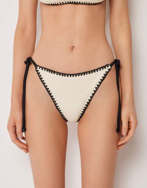 Calzedonia Tie bikini bottoms bicolor embroidery in white - view 1