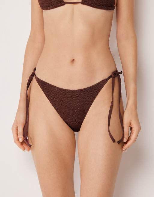 Calzedonia crinkle waves bikini set in coffee brown, 3 of 3