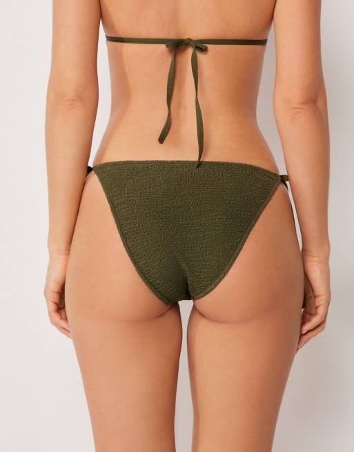 Calzedonia Tie bikini bottoms crinkle waves in deep green, 3 of 4